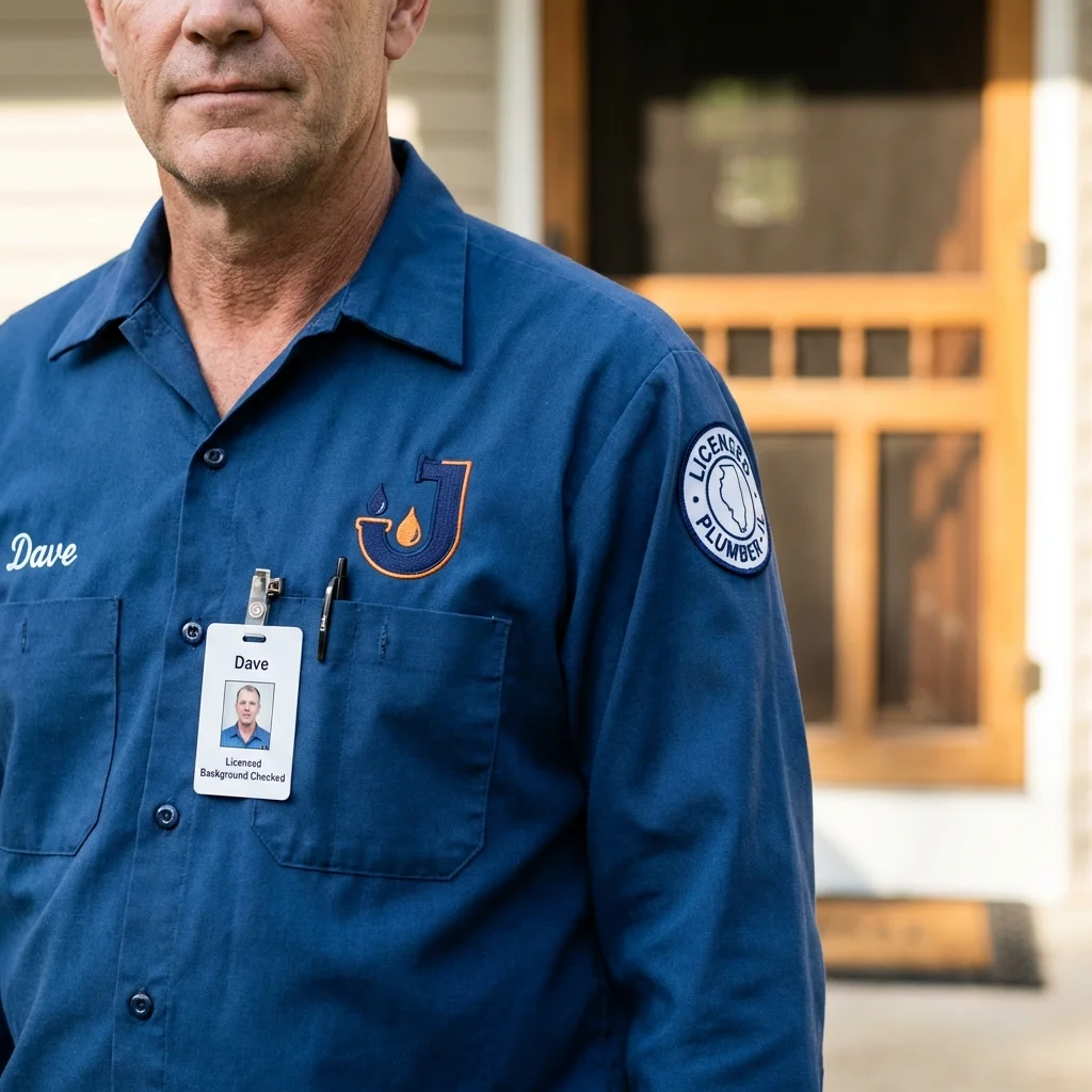 Licensed plumber showing ID badge in Burnsville, MN