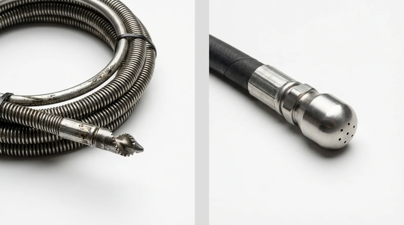Drain snake cable and hydro jetting nozzle used for drain cleaning in Burnsville, MN