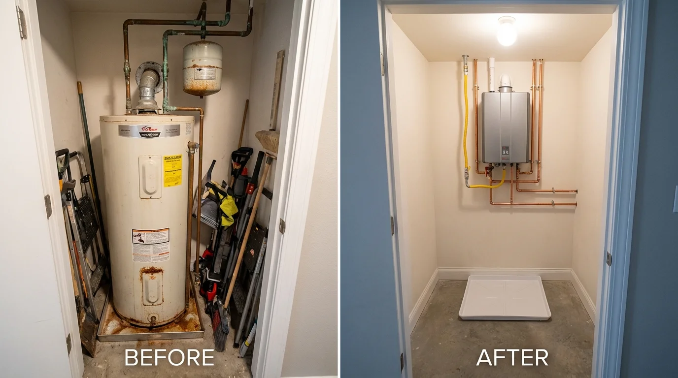 Tank water heater versus wall-mounted tankless unit comparison for Burnsville, MN homeowners