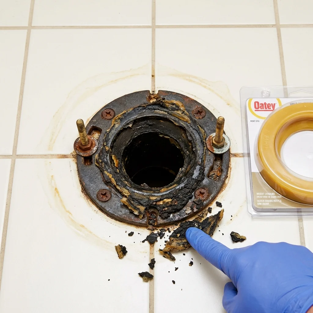 Failed wax ring showing water seepage at the base of a toilet in a Burnsville, MN home